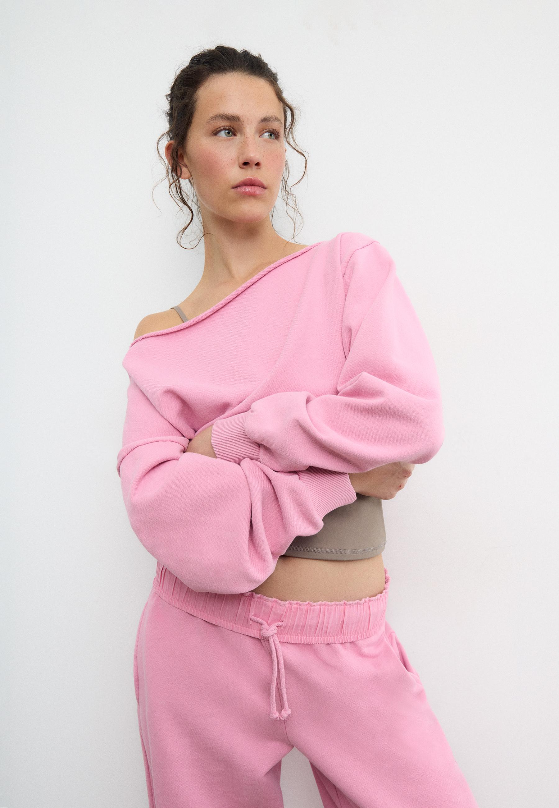 Washed effect cropped sweatshirt — Bubblegum pink