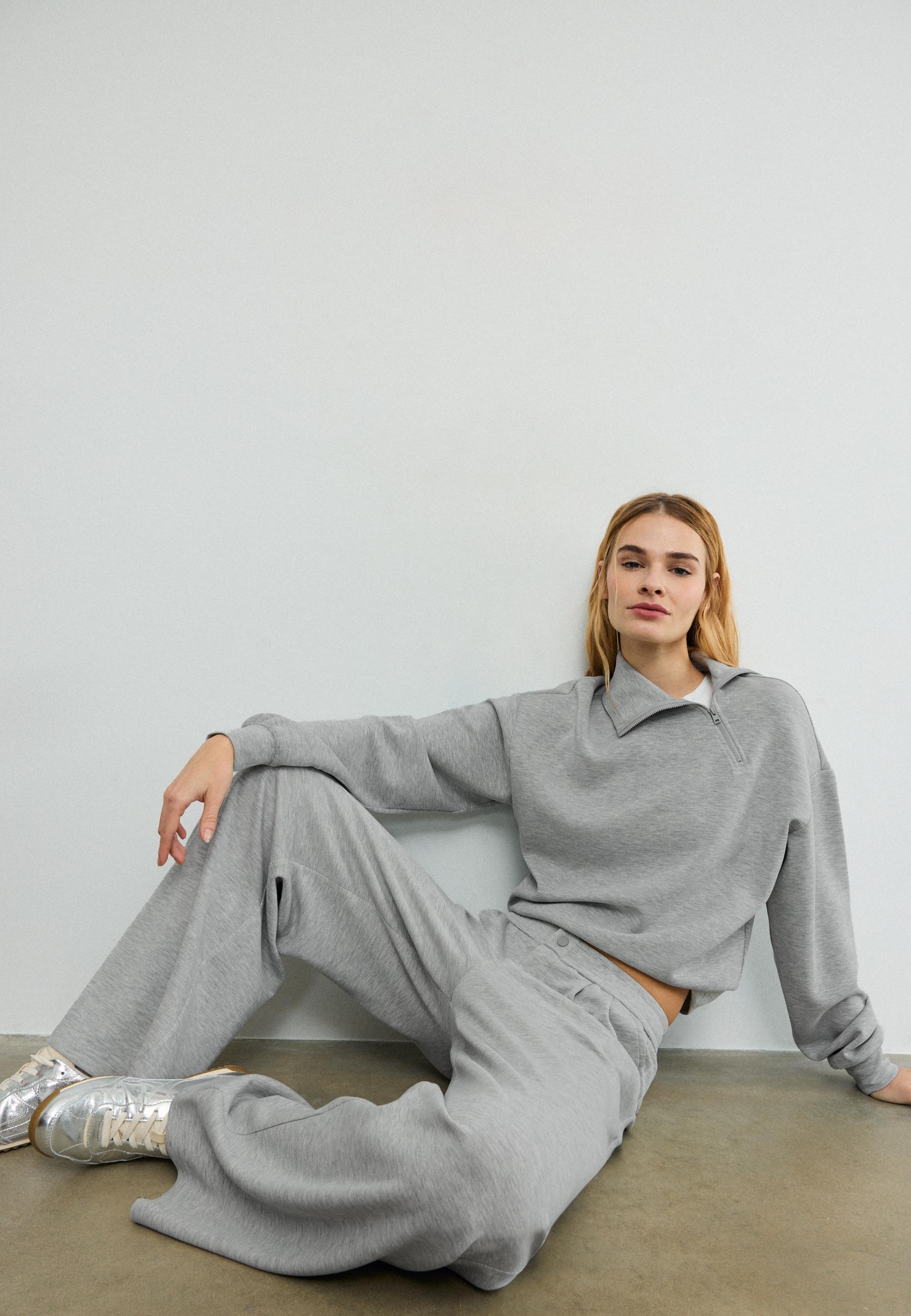 Soft-touch darted trousers — Grey melange