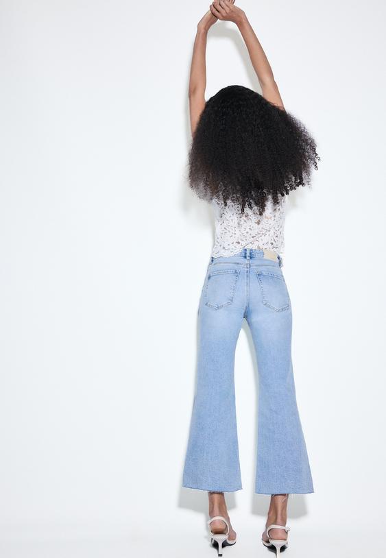 Stradivarius D78 Jean Cropped Flare Denim Bleu Clair Délavé 40