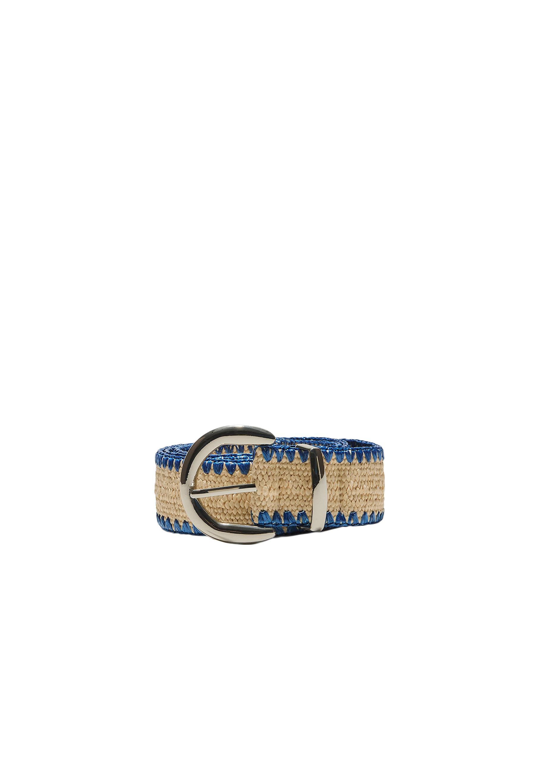 Raffia belt with topstitching — Blue
