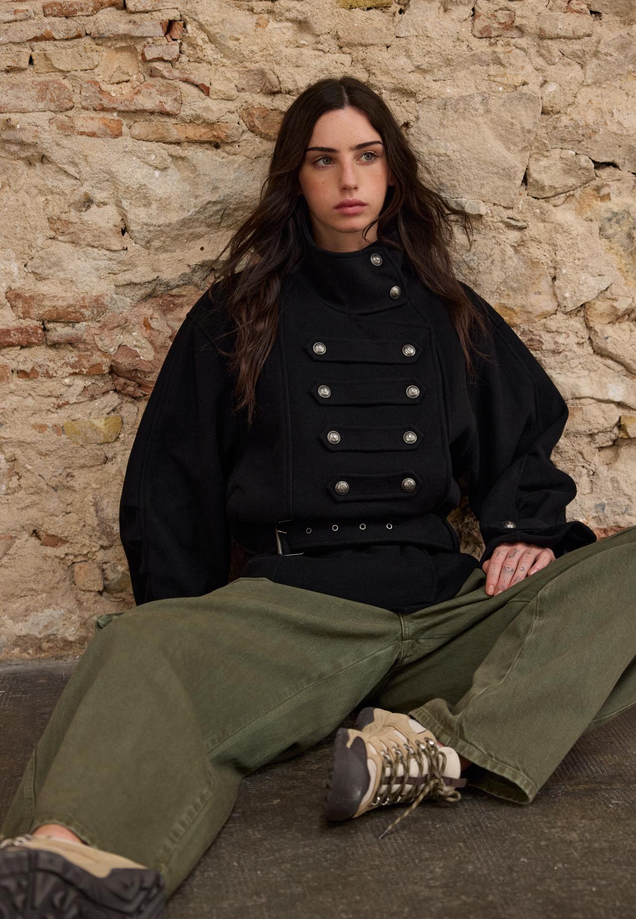 High neck buttoned jacket — Black