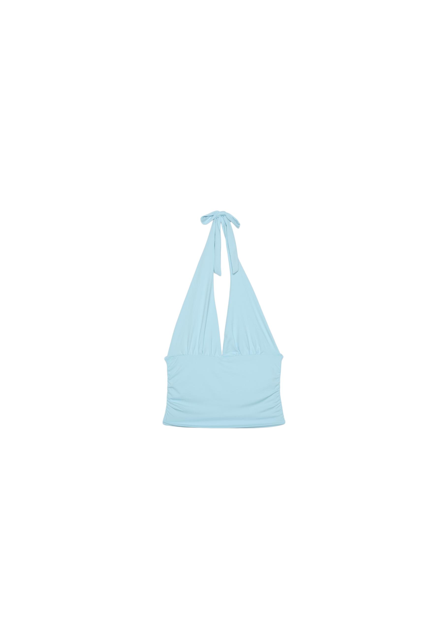Ruched halter top with neck tie — Turquoise