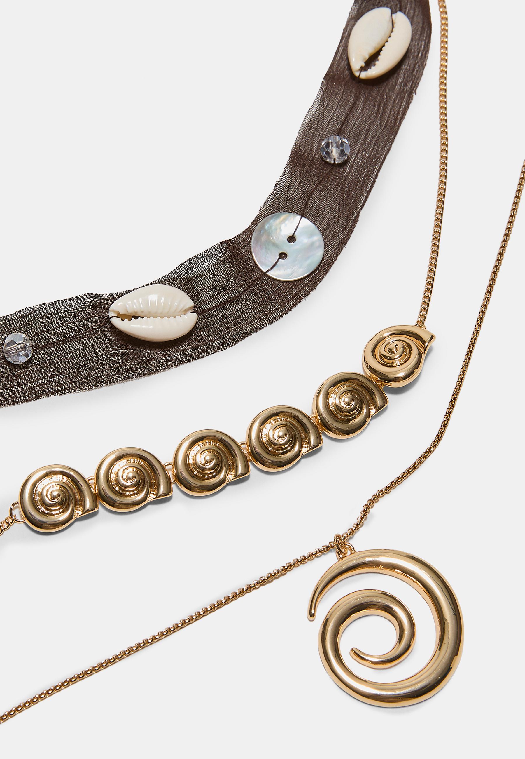 Set of 3 spiral necklaces — Gold