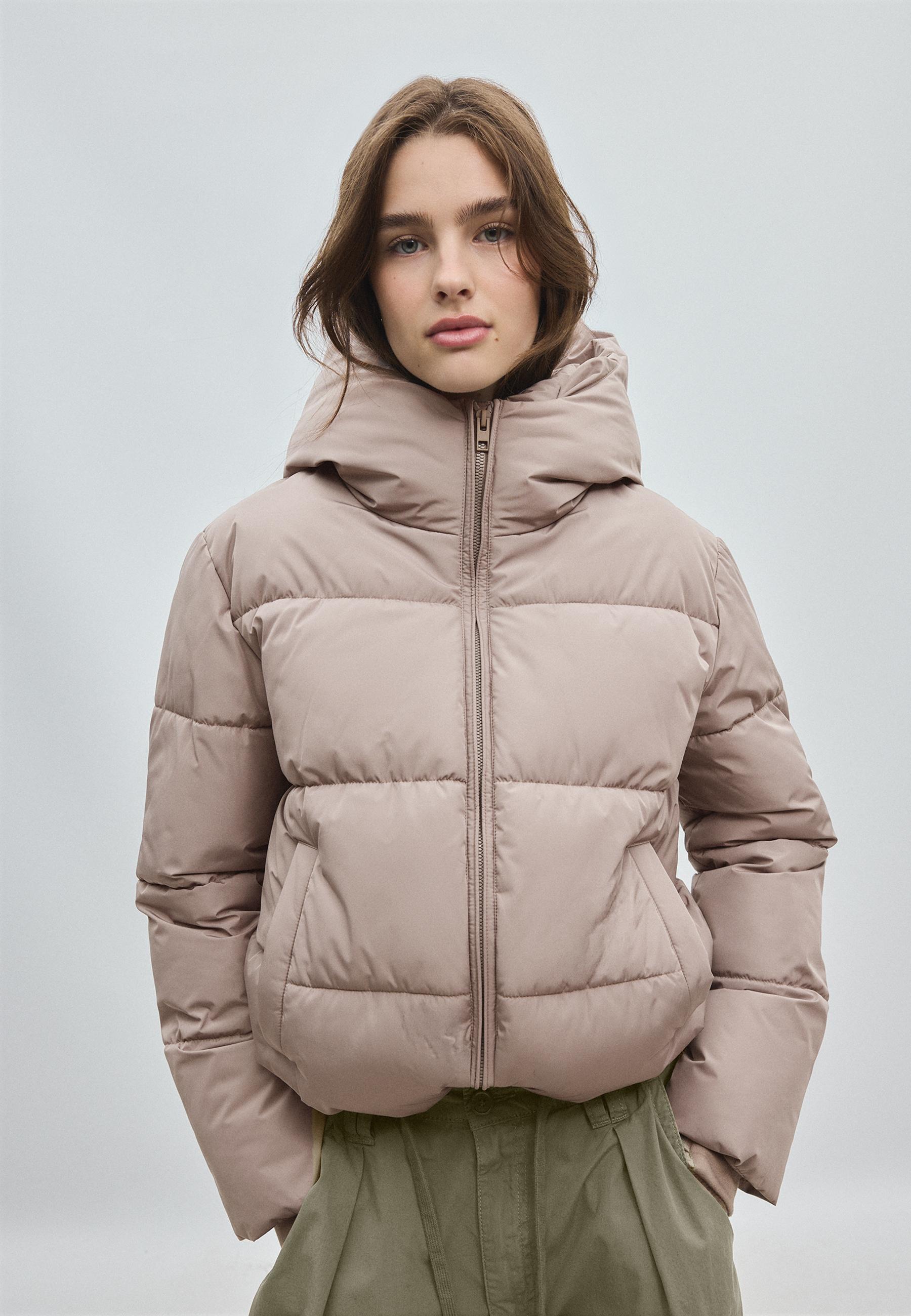 Hooded padded jacket — Brown