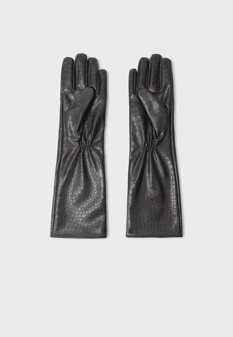 Stradivarius Lange handschoenen met leereffect  Zwart OS