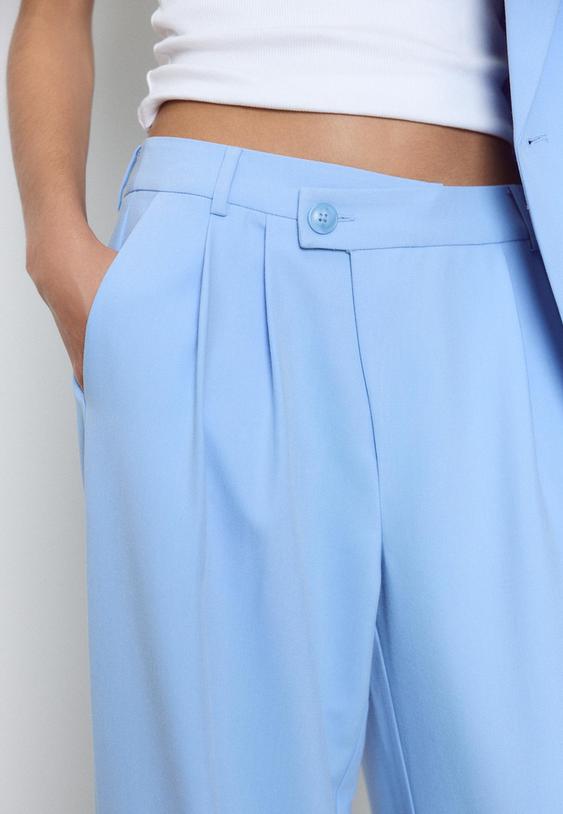 Stradivarius Pantalon Habillé Taille Croisée Bleuet 44