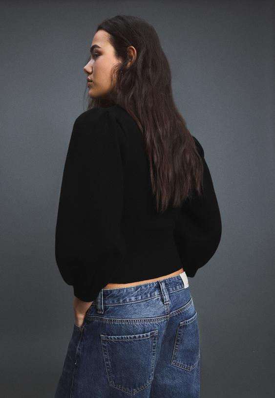 Stradivarius Double-Breasted Knit Cardigan Black Xs
