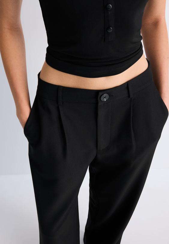 Stradivarius Rechte Geklede Broek Zwart 38