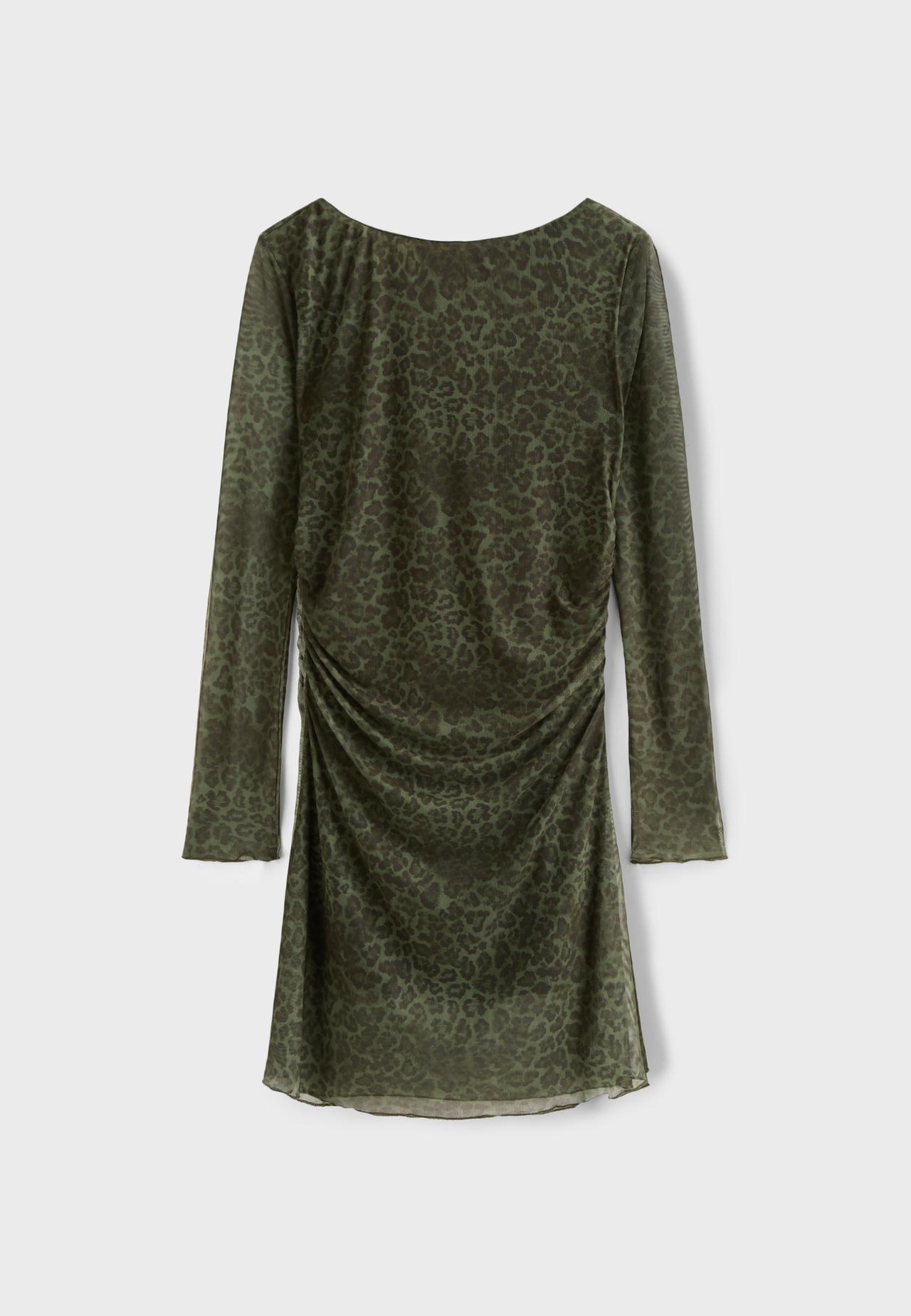 Printed tulle short dress — Khaki