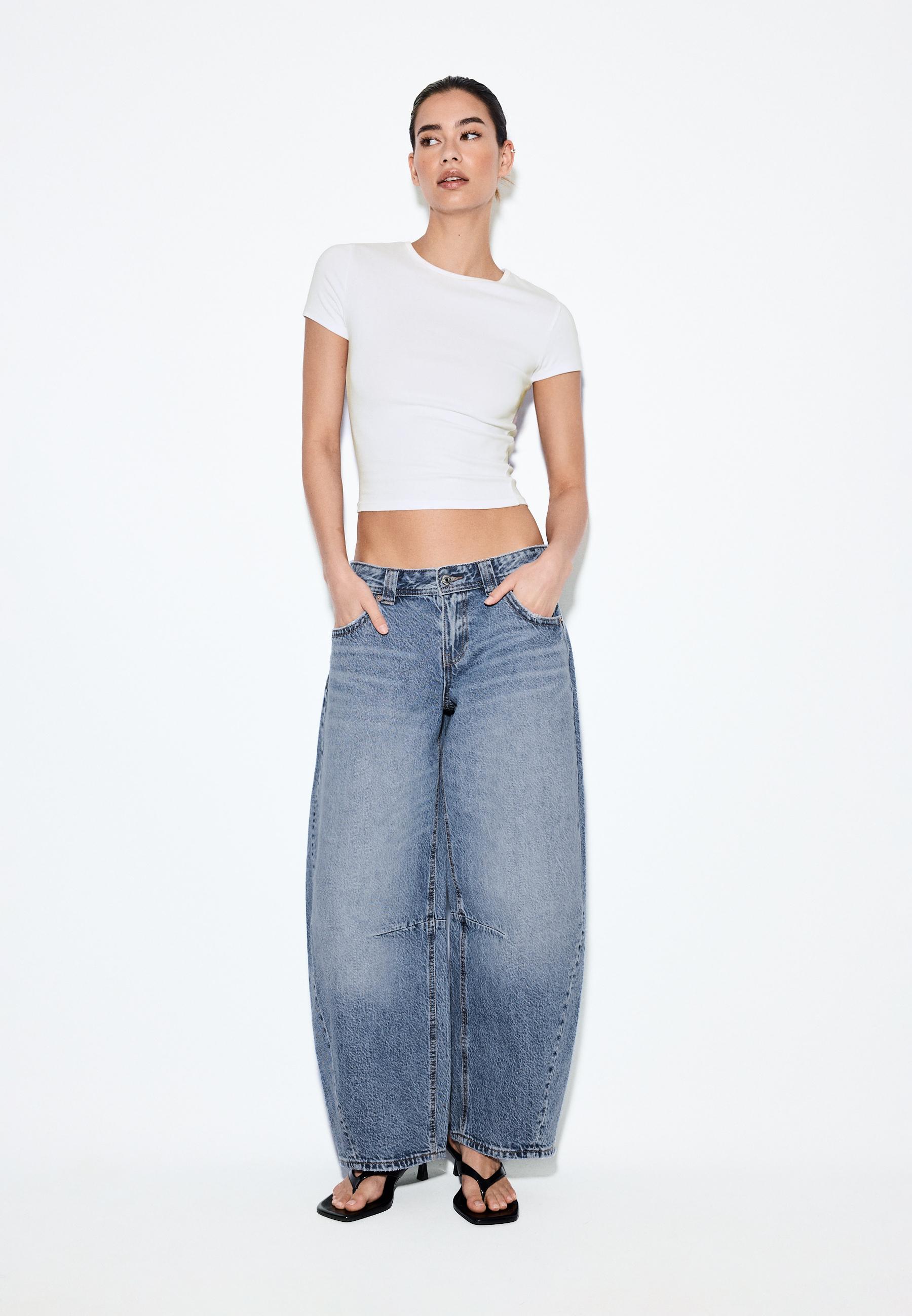 Low-waist barrel jeans — MEDIUM BLUE DENIM