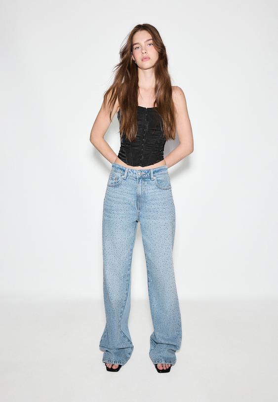 parlak taslı straight fit jean