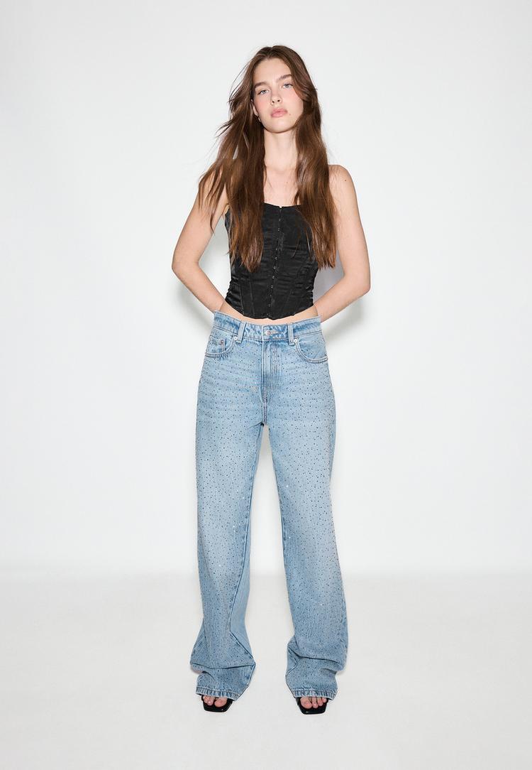 parlak taslı straight fit jean