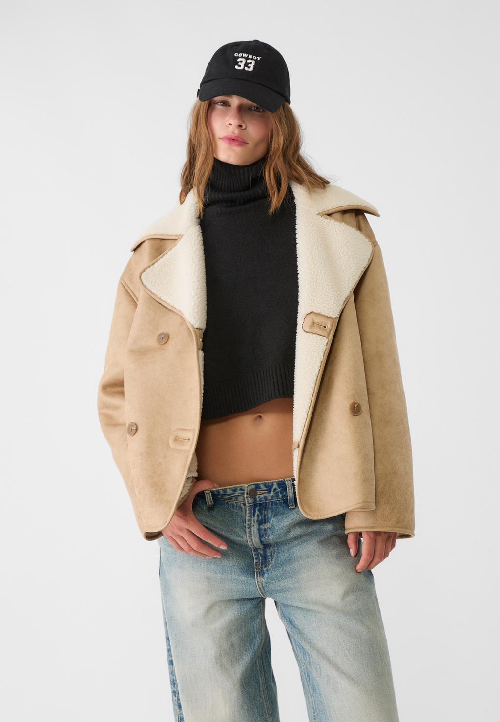 Regular fit faux shearling lined jacket