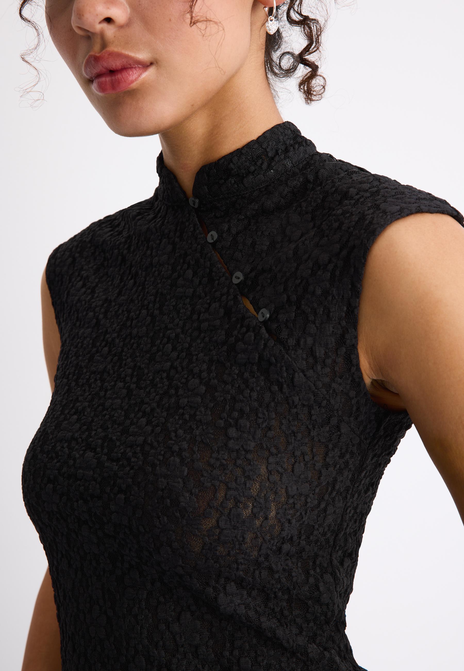 Lace stand collar top — Black