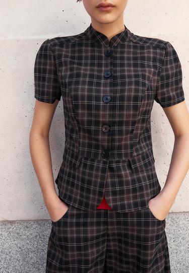 Fitted checked short sleeve shirt — Black 5