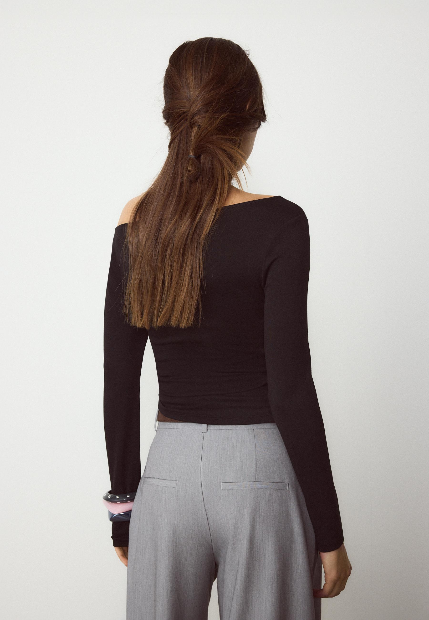 Long sleeve T-shirt with gathering — Black