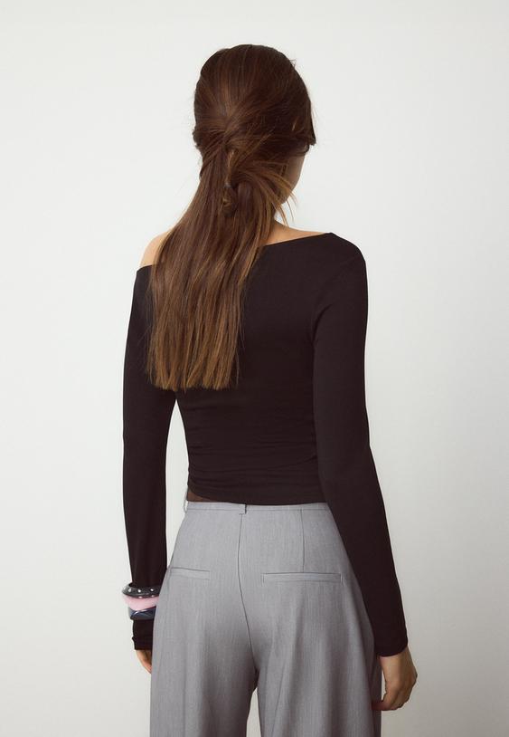 camisola manga comprida franzida