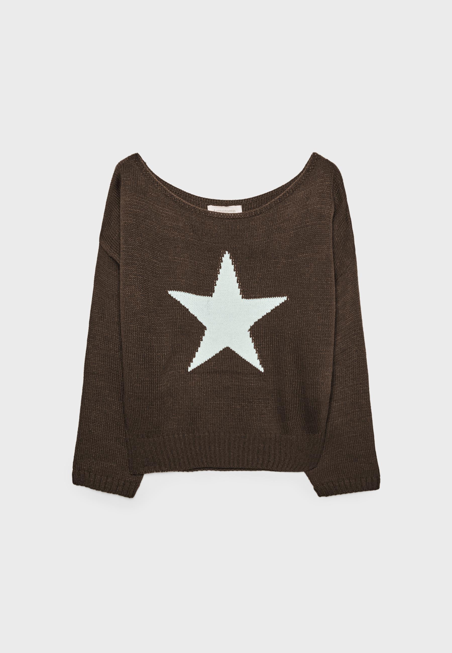 Asymmetric star knit jumper — Brown