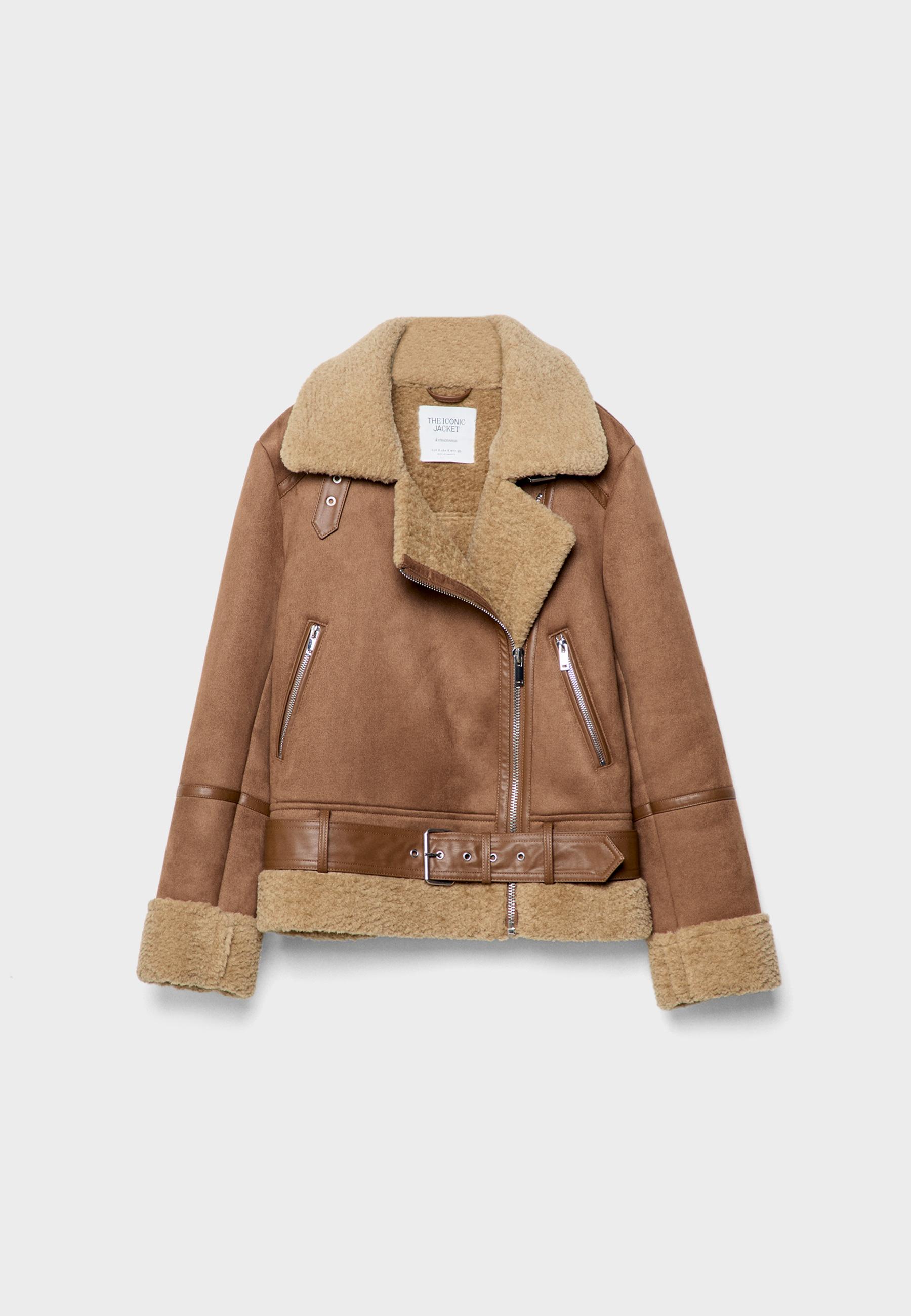 Faux suede faux shearling lined biker jacket - Women's fashion |  Stradivarius Armenia