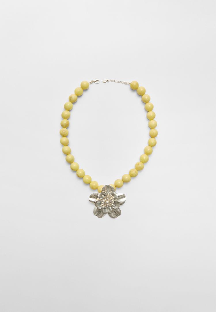 collar bolas flor metalica