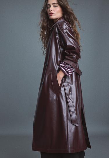 Long leather effect trench coat — Purple 1
