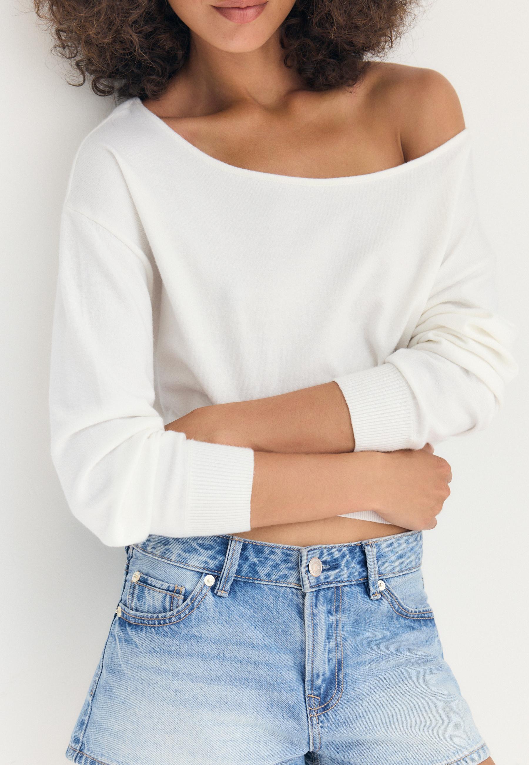 Boat neck knit jumper — Ecru