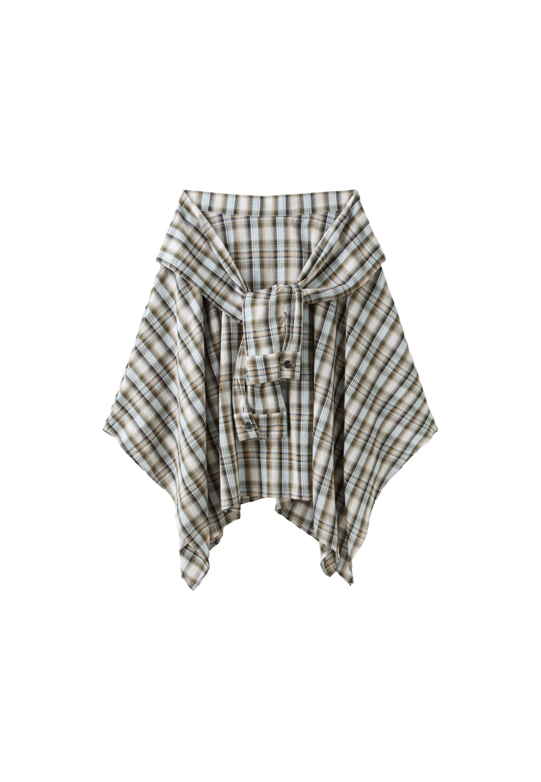 Printed shirt-sleeve detail midi skirt — Khaki
