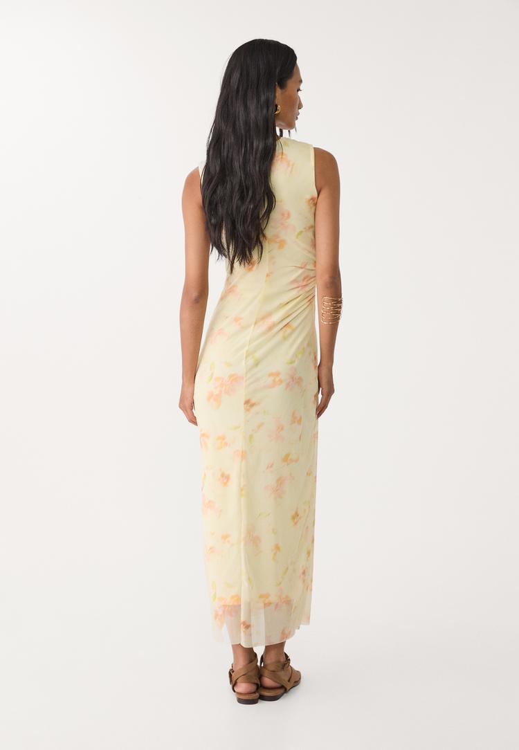 vestido midi tul estampado