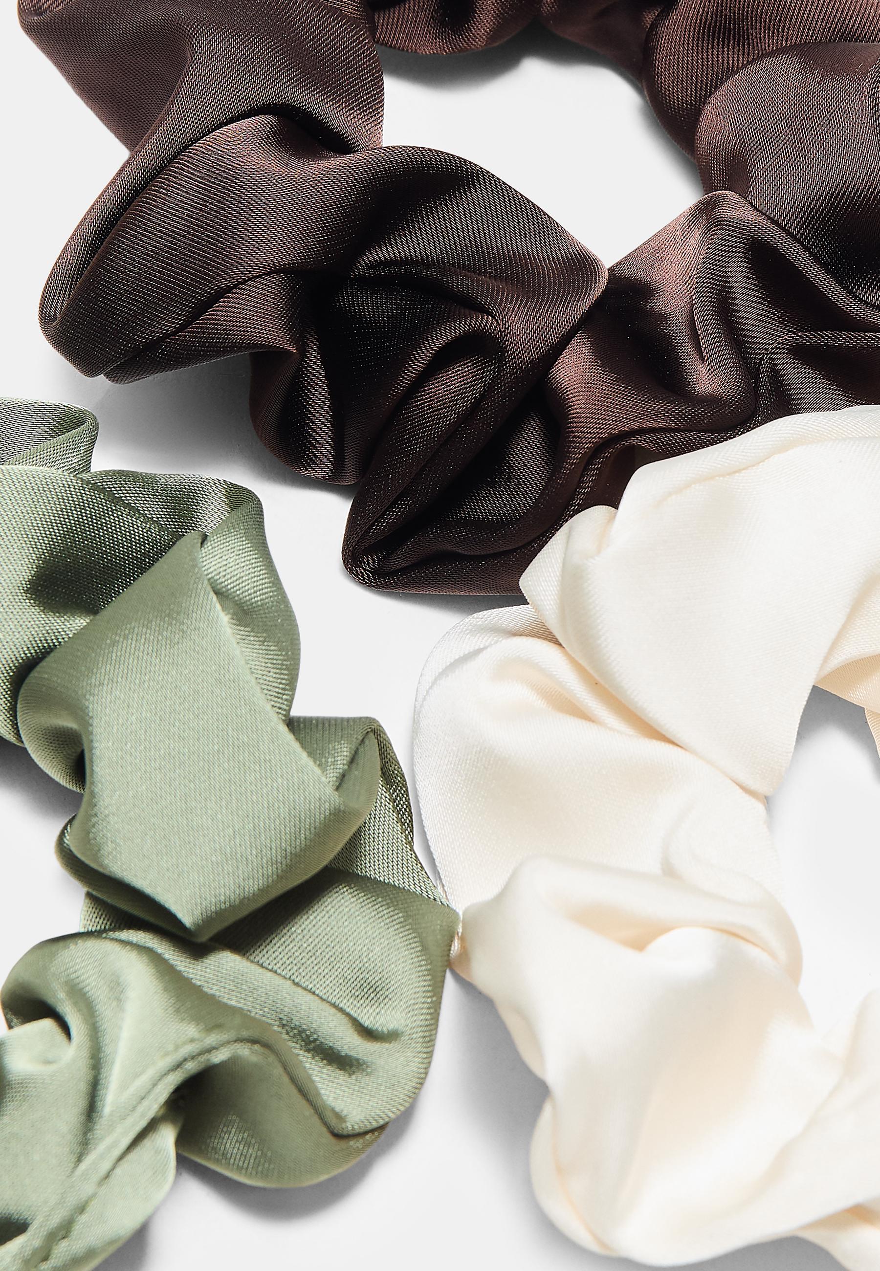 Set of 3 satin scrunchies — Khaki