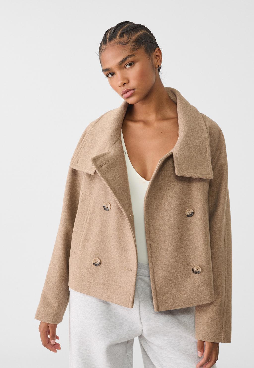 Short double-breasted high neck coat