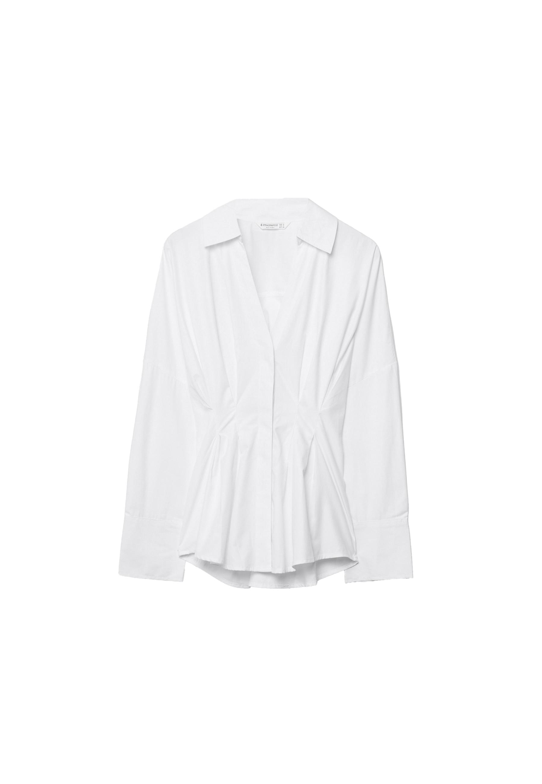 Pleated poplin shirt — White