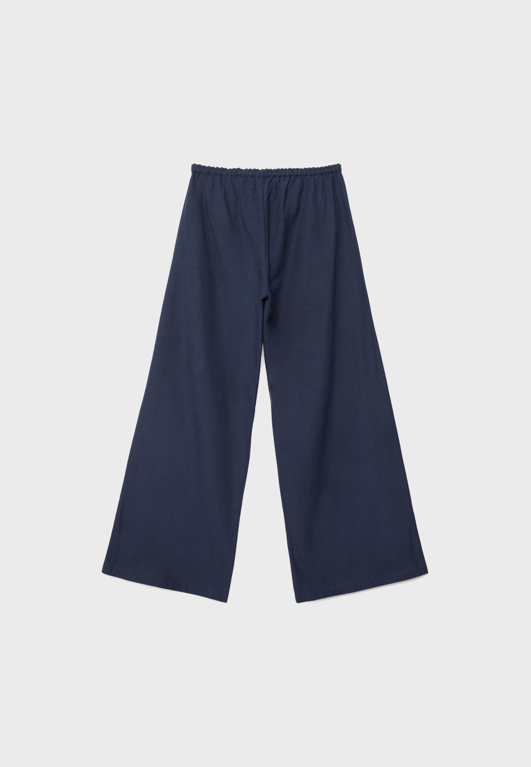 Wide-leg linen-effect trousers — Dark blue
