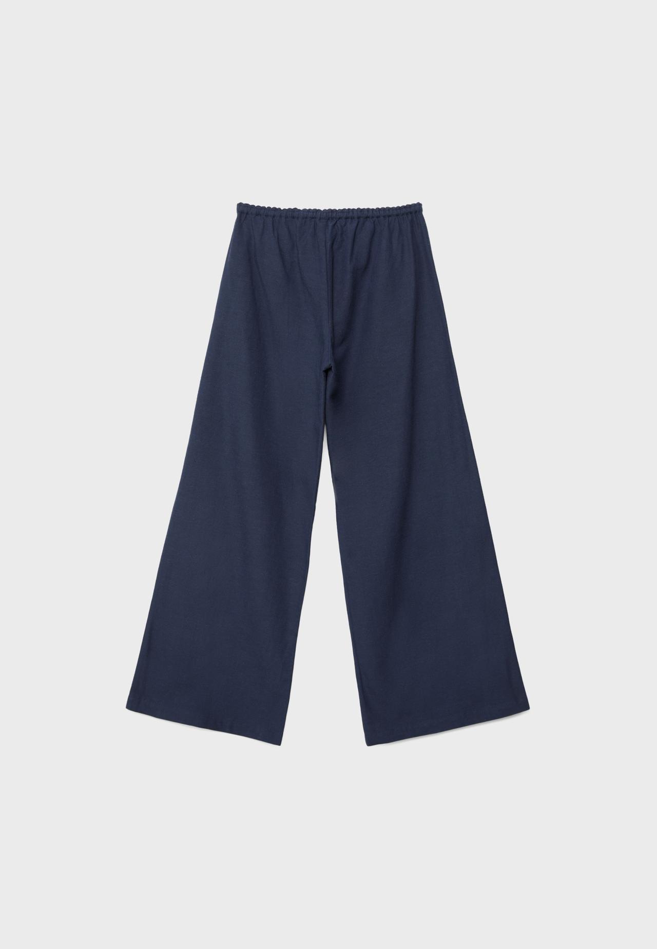 Wide-leg linen-effect trousers — Dark blue