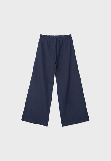 Wide-leg linen-effect trousers — Dark blue 8