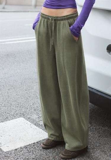 Plush acid wash joggers with toggles — Khaki 3
