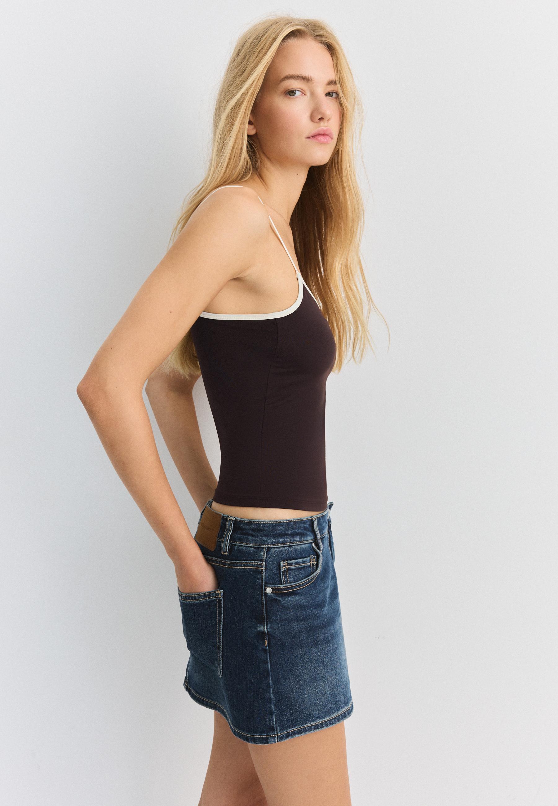 Polyamide strappy top with cups — Brown