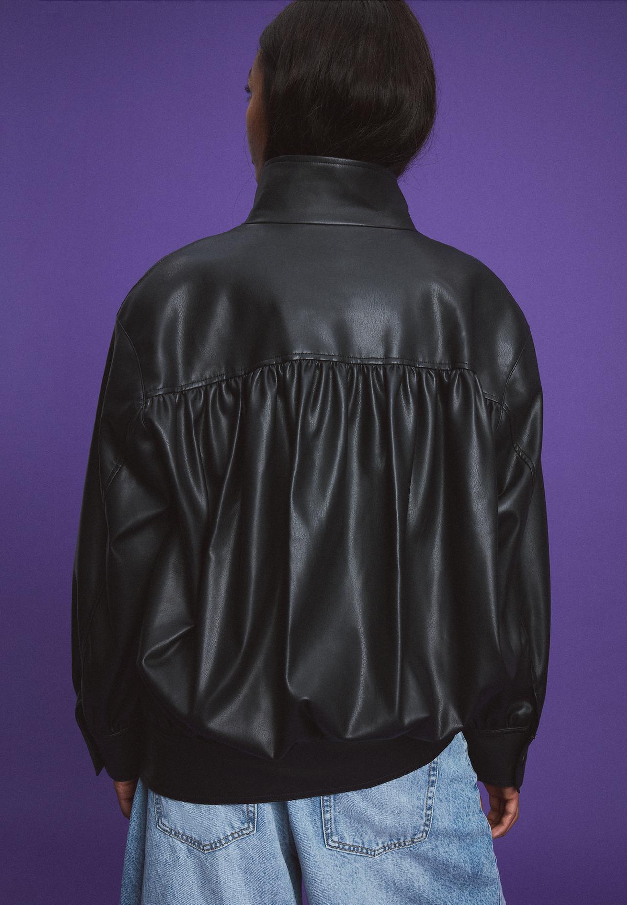 Gathered leather effect jacket — Black