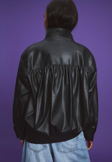 Gathered leather effect jacket — Black 5