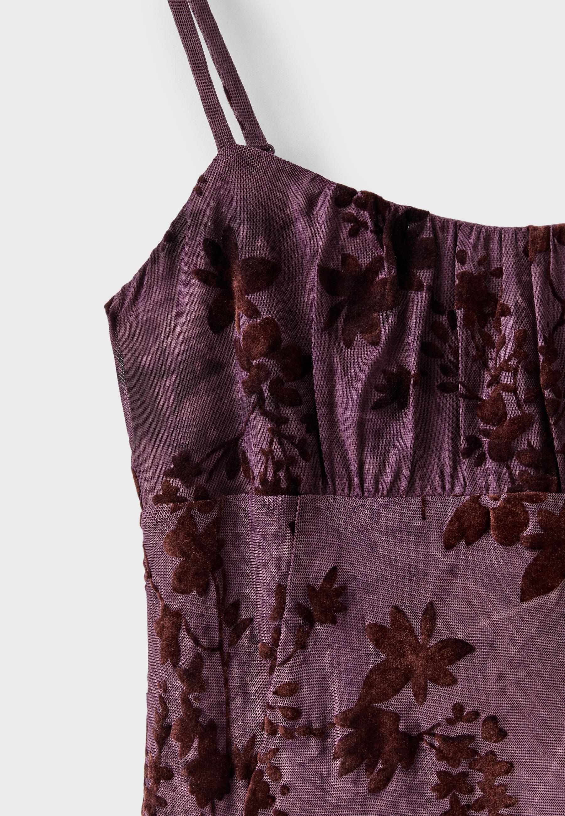 Flocked strap midi dress — Purple