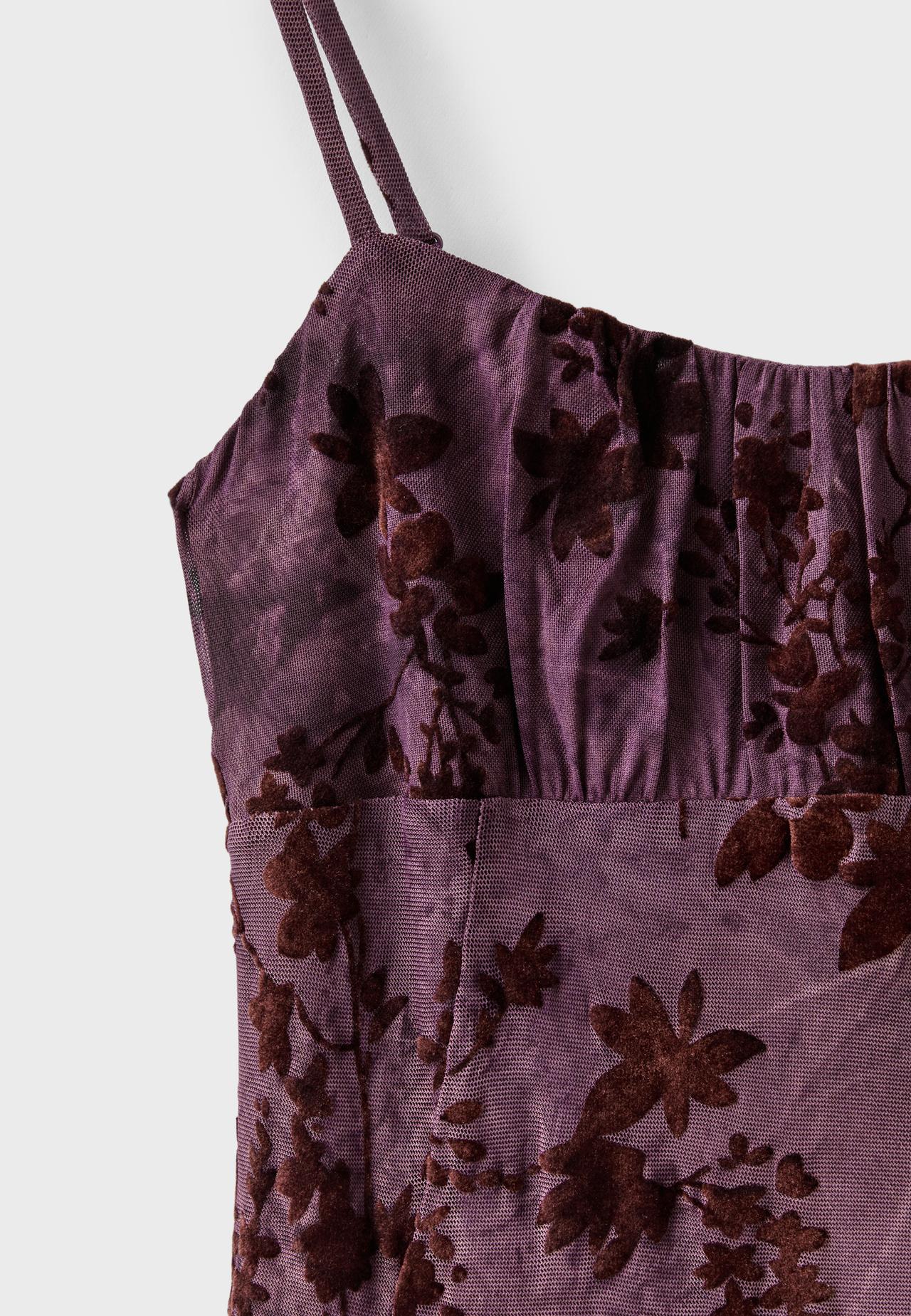 Flocked midi dress with straps — Purple