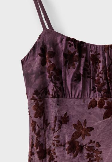 Flocked midi dress with straps — Purple 9