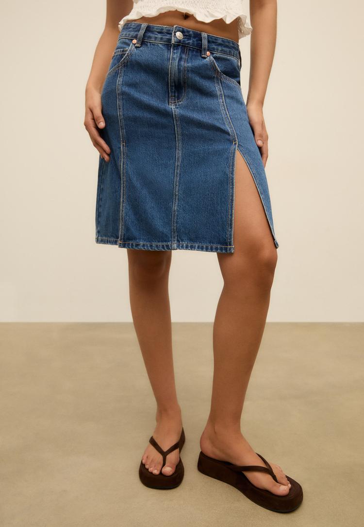 falda midi denim doble split