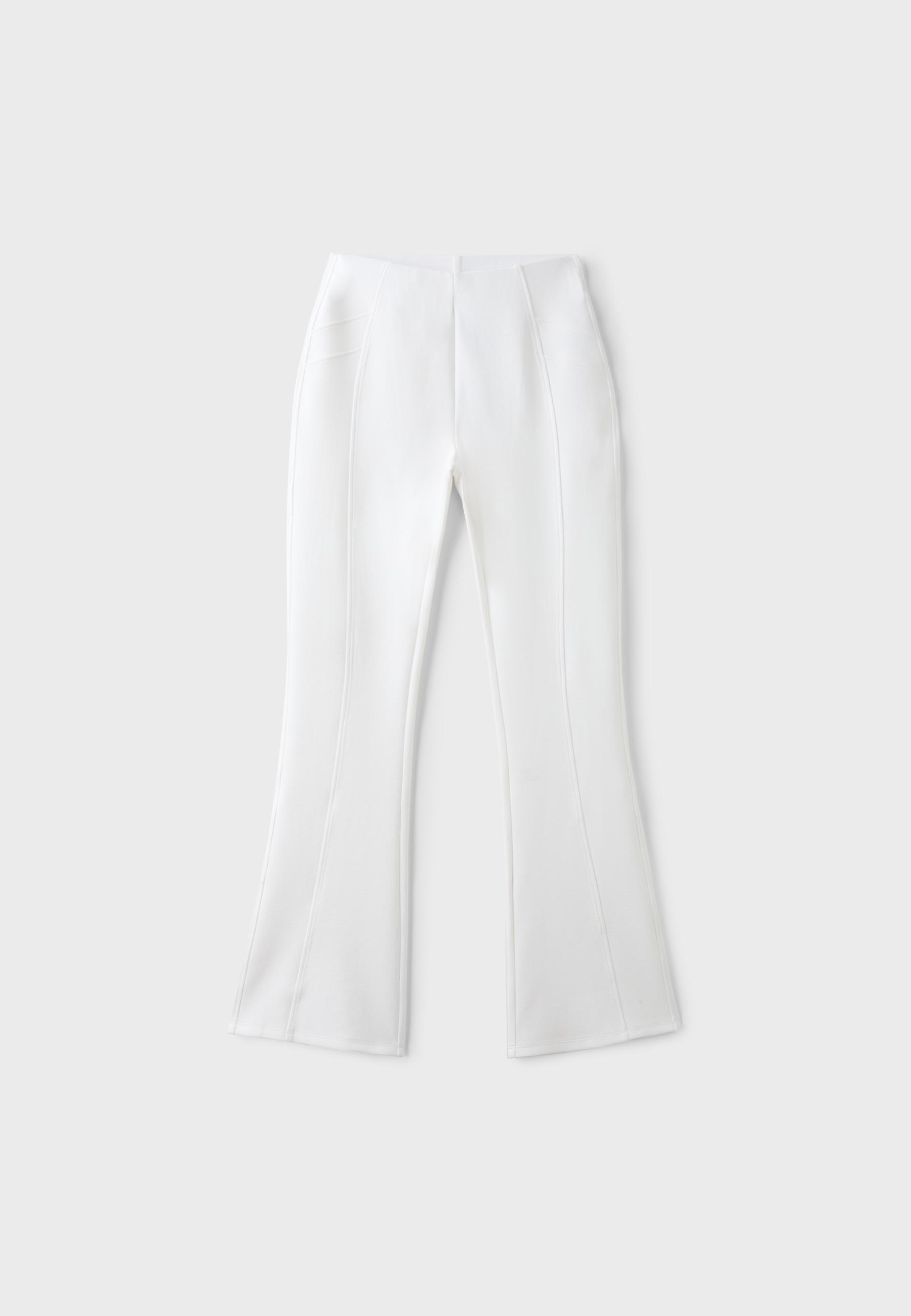 Cotton blend bell bottom leggings with seam detail — Ecru
