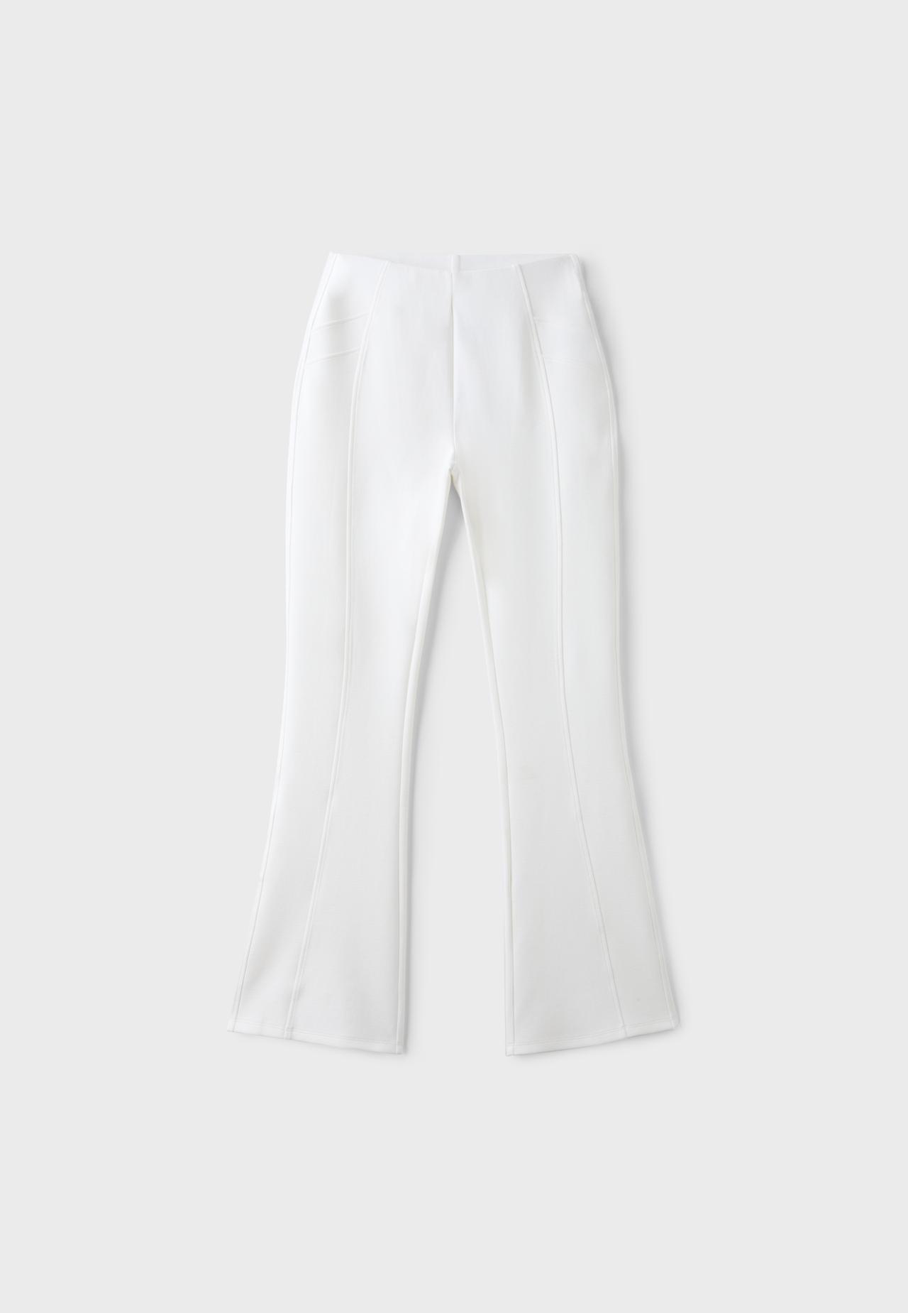 Cotton blend bell bottom leggings with seam detail — Ecru