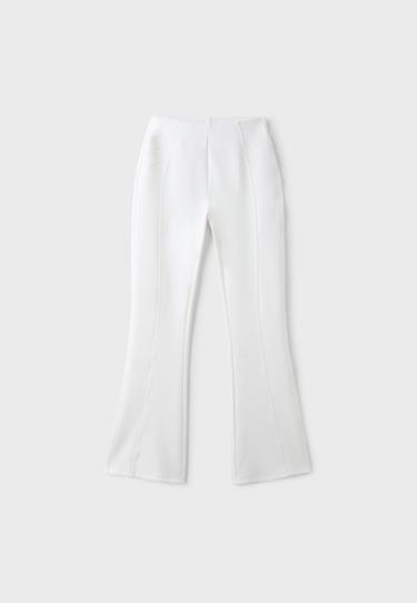 Cotton blend bell bottom leggings with seam detail — Ecru 7