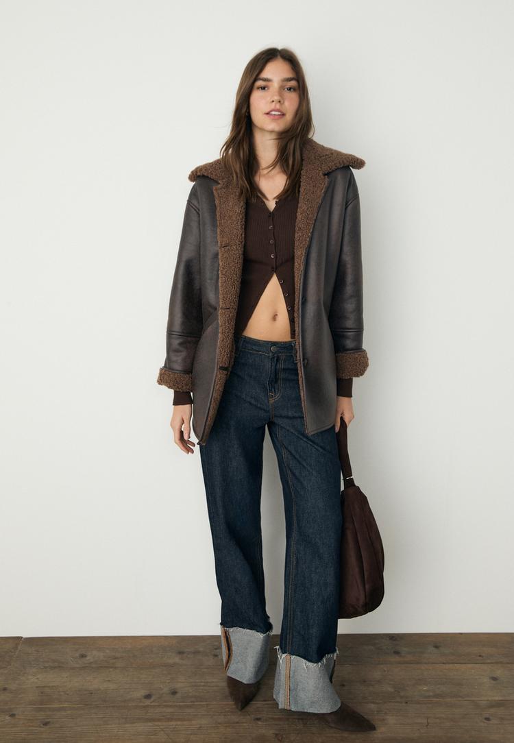 casaco oversize de dupla face com botoes