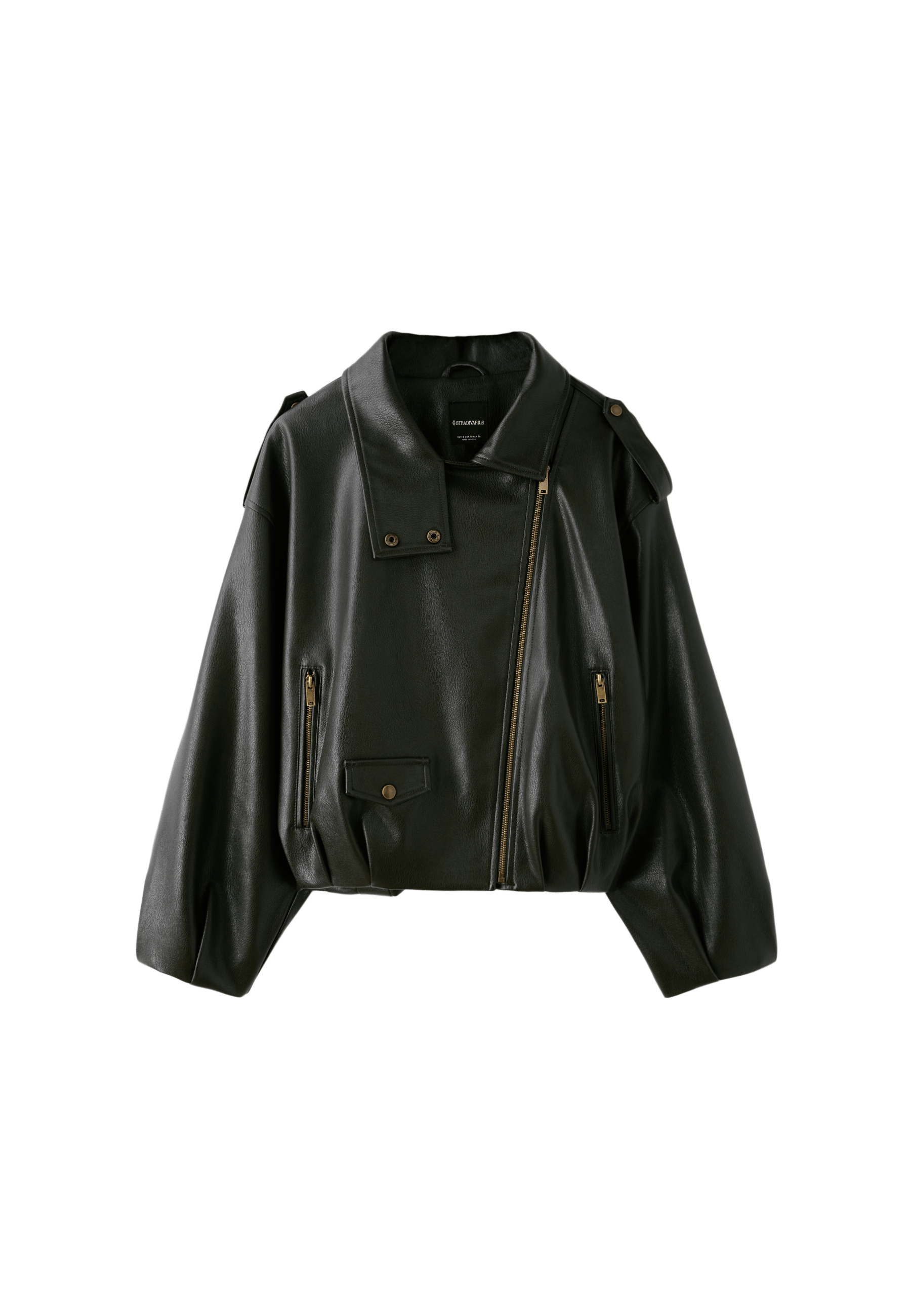 Leather effect balloon sleeve biker jacket — Green