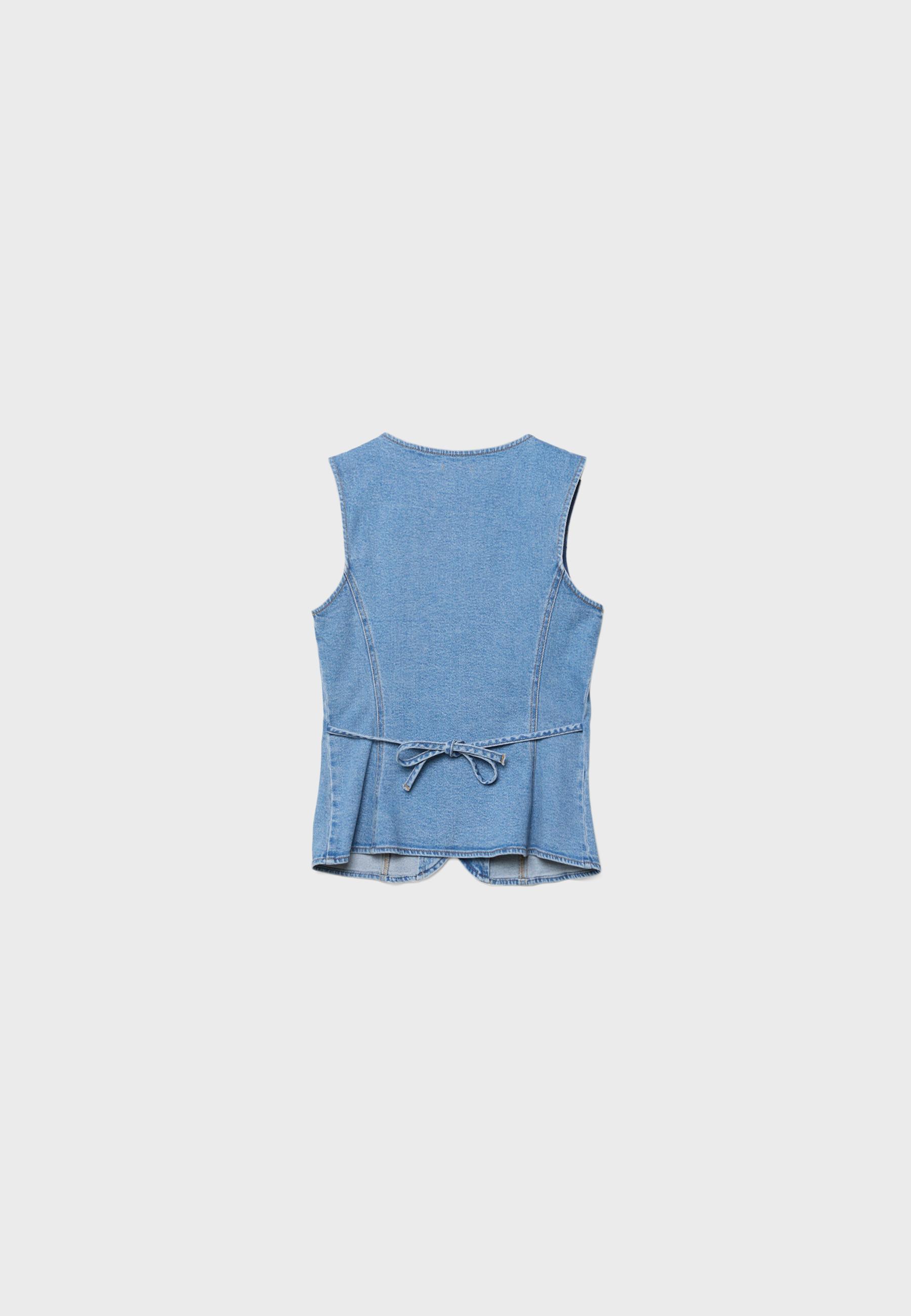 Fitted denim top — MEDIUM LIGHT BLUE DENIM