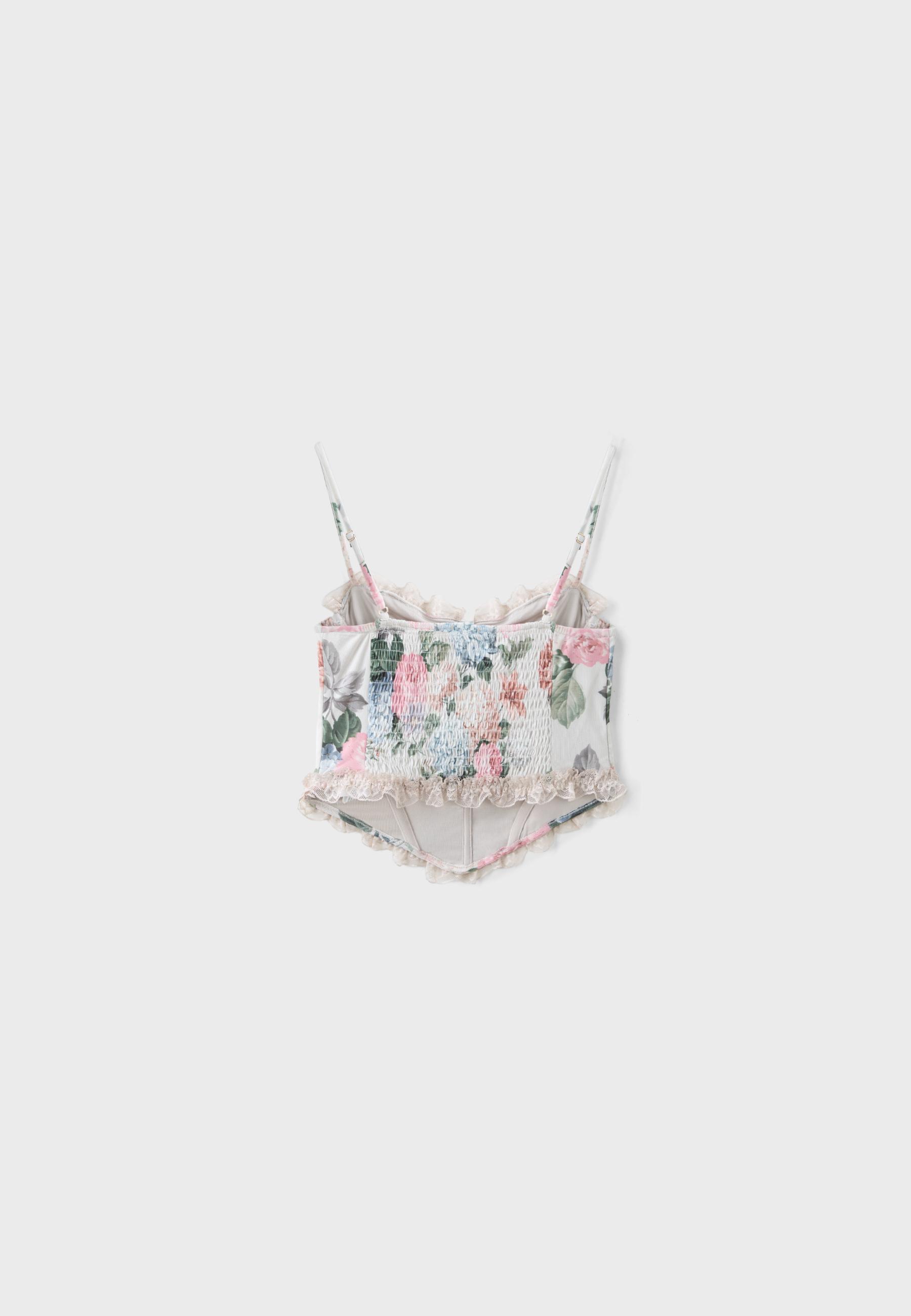 Fitted floral print cropped top — Stone