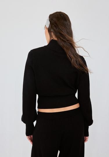 Fitted zip-up knit cardigan — Black 5